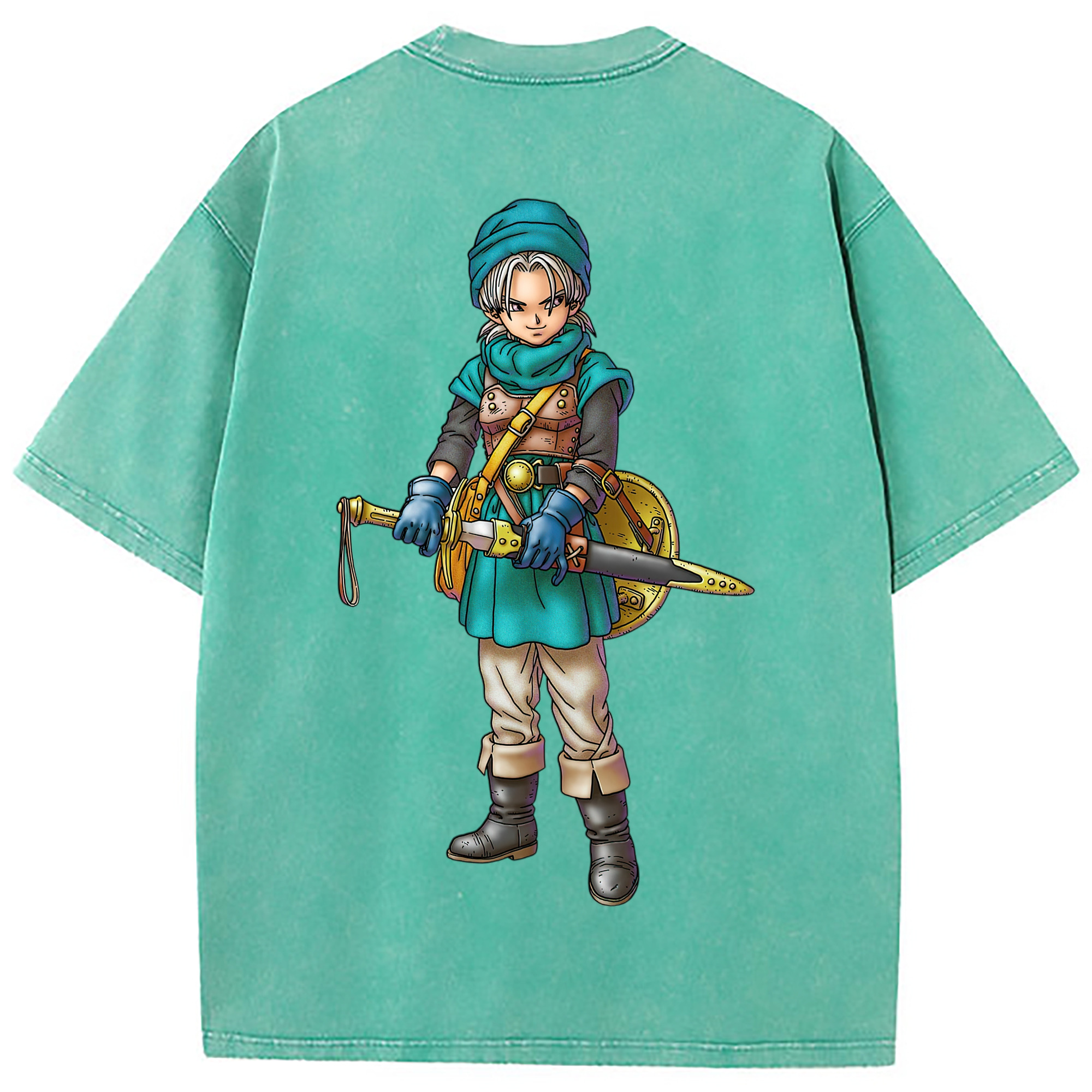 （画像用） ドラゴンクエスト Doragon Kuesuto Dragon Quest 綿100% ヴィンテージ風 半袖Tシャツ（背面プリント）